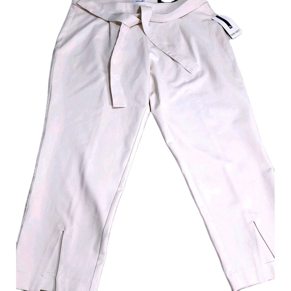 Nine West Ankle Pants Womens XL Ivory Tie Waist Split Hem Stretch Trousers
